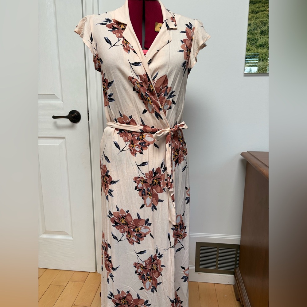 saltwater LUXE Blush Maxi Wrap Dress with Rust Floral Print